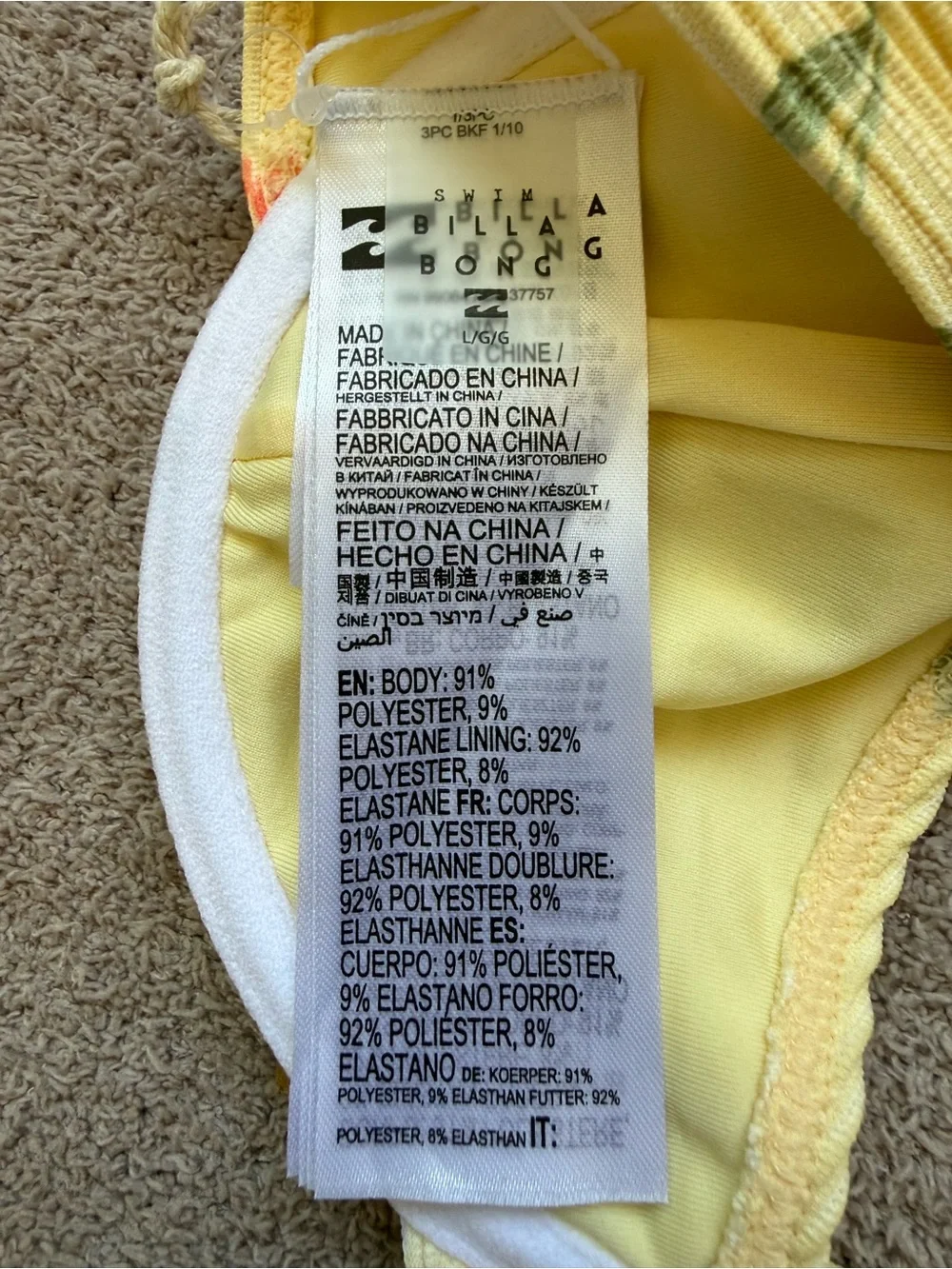 NEW - Billabong - Kismet Georgia Ribbed Underwire Bikini Swim Bra - YELLOW - Picture 8 of 8